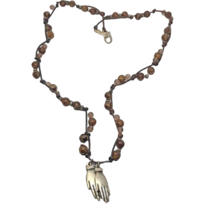 Artisan Praying Hands Pendant Charm Stone Bead Necklace Boho Spiritual Unique